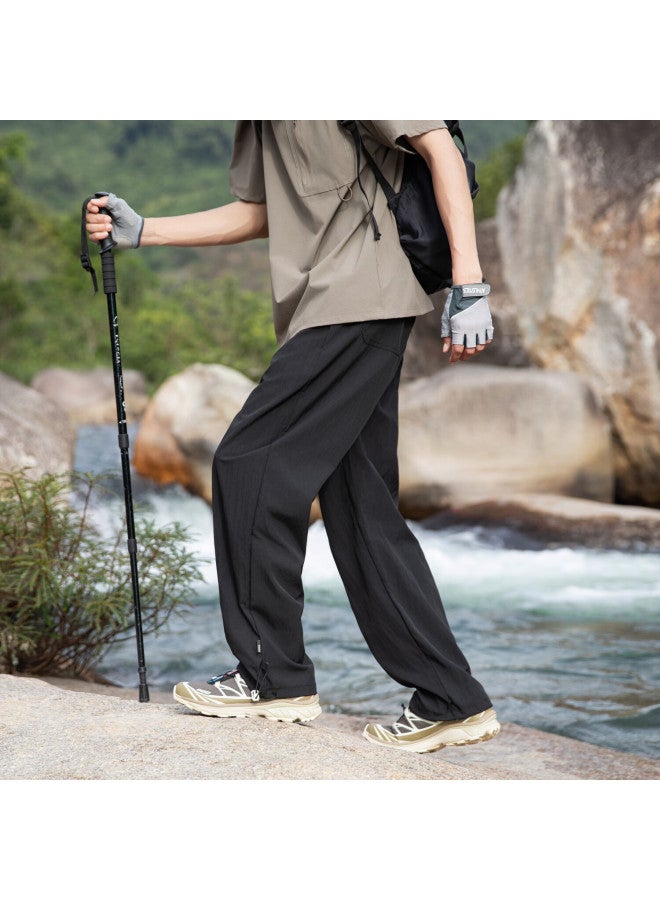 Homlean Outdoor Casual Pants For Men, Hiking Breathable Wear-resistant Cargo Trousers, Loose Straight Wide-leg Hz04 Matte Black 2XL - Image 5