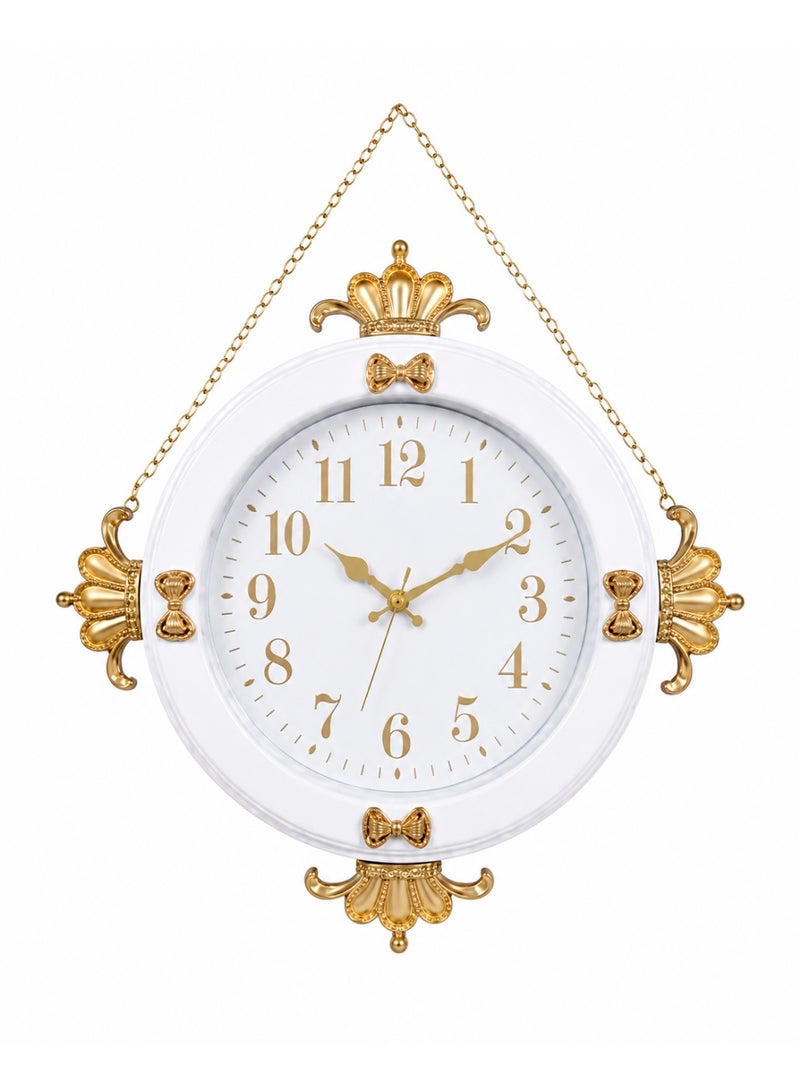 Luxury Decorative Wall Clock With Metal Hanging Chain, White And Gold, 45 X 45 Cm - Image 1