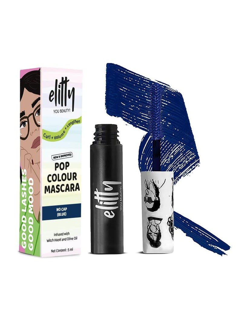 Elitty Pop Colored Lush Lashes Mascara - No Cap (Blue), Waterproof, Smudge proof, Curling and lengthening, Infused with Witch Hazel and Almond Oil, Vegan & Cruelty Free -5 ML Each - Image 1