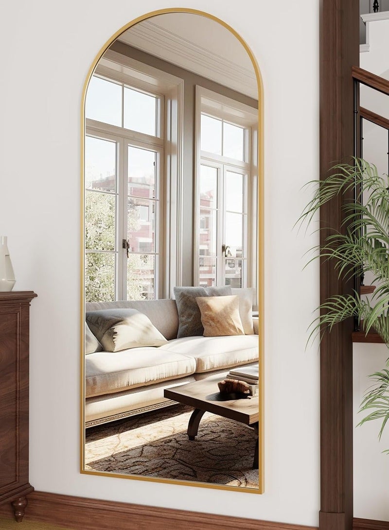 Bluejw Arched Full-Length Mirror with Right Angle – Standing & Wall-Mounted HD Glass Adjustable Angles Sturdy Aluminum Frame Modern & Stylish Home Decor for Bedroom Living Room Hallway Dressing Room Entryway Closet and Corridor – Durable High-Quality Design (Gold) - Image 3