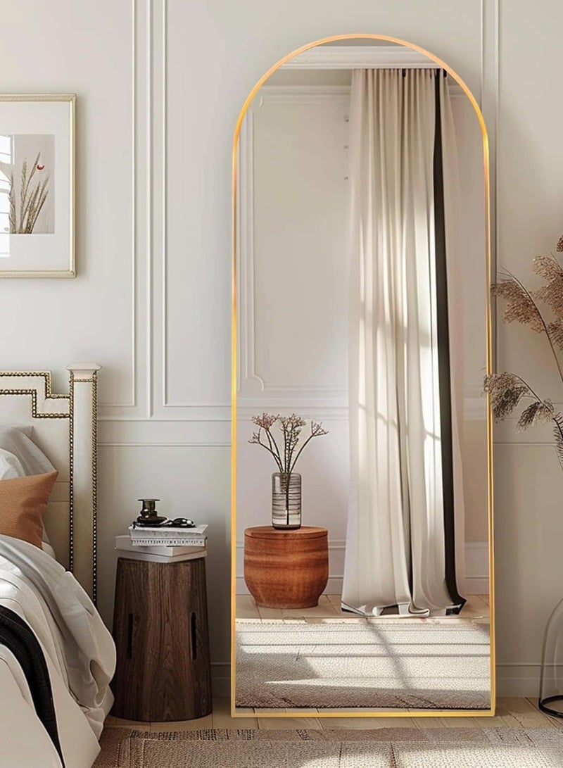 Bluejw Arched Full-Length Mirror with Right Angle – Standing & Wall-Mounted HD Glass Adjustable Angles Sturdy Aluminum Frame Modern & Stylish Home Decor for Bedroom Living Room Hallway Dressing Room Entryway Closet and Corridor – Durable High-Quality Design (Gold) - Image 4