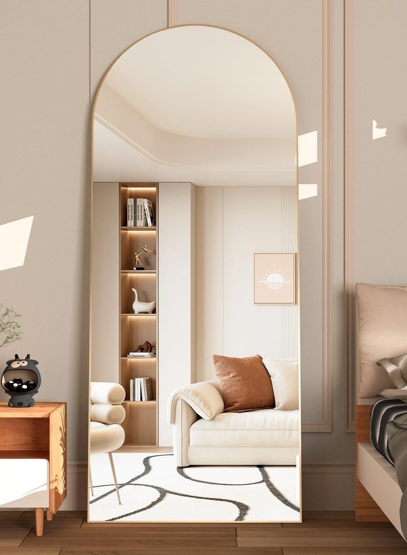 الأزرق جي دبليو مرآة مقوسة بالطول الكامل بزاوية قائمة - مرآة مقوسة بزاوية قائمة ومثبتة على الحائط بزوايا زجاجية عالية الدقة قابلة للتعديل إطار من الألومنيوم المتين ديكور منزلي عصري وأنيق لغرفة النوم غرفة المعيشة مدخل غرفة الملابس خزانة المدخل والممر - تصميم متين عالي الجودة (ذهبي) - Image 1