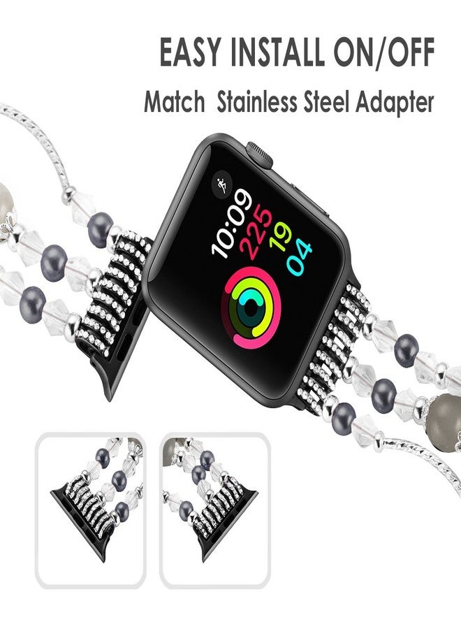 Simpeak Replacement iWatch Band Women Girl Fashion Beaded Elastic Bracelet Band Strap for 38mm 40mm 41mm Apple Watch Series 8/7/6/SE/5/4/3/2/1, Black - Image 3