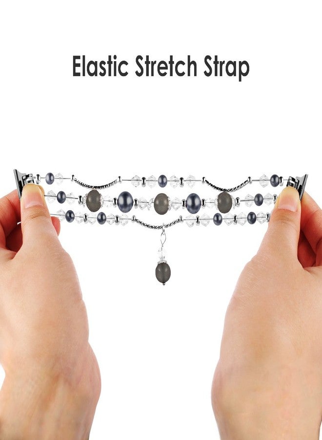 Simpeak Replacement iWatch Band Women Girl Fashion Beaded Elastic Bracelet Band Strap for 38mm 40mm 41mm Apple Watch Series 8/7/6/SE/5/4/3/2/1, Black - Image 4