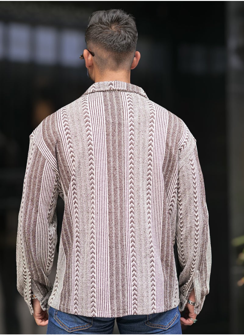 Maniac Men Full Sleeve Collared Neck Brown Oversized Shirt  - Image 3
