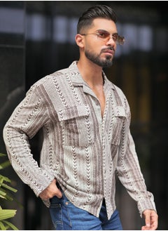 Maniac Men Full Sleeve Collared Neck Brown Oversized Shirt  - Image 1