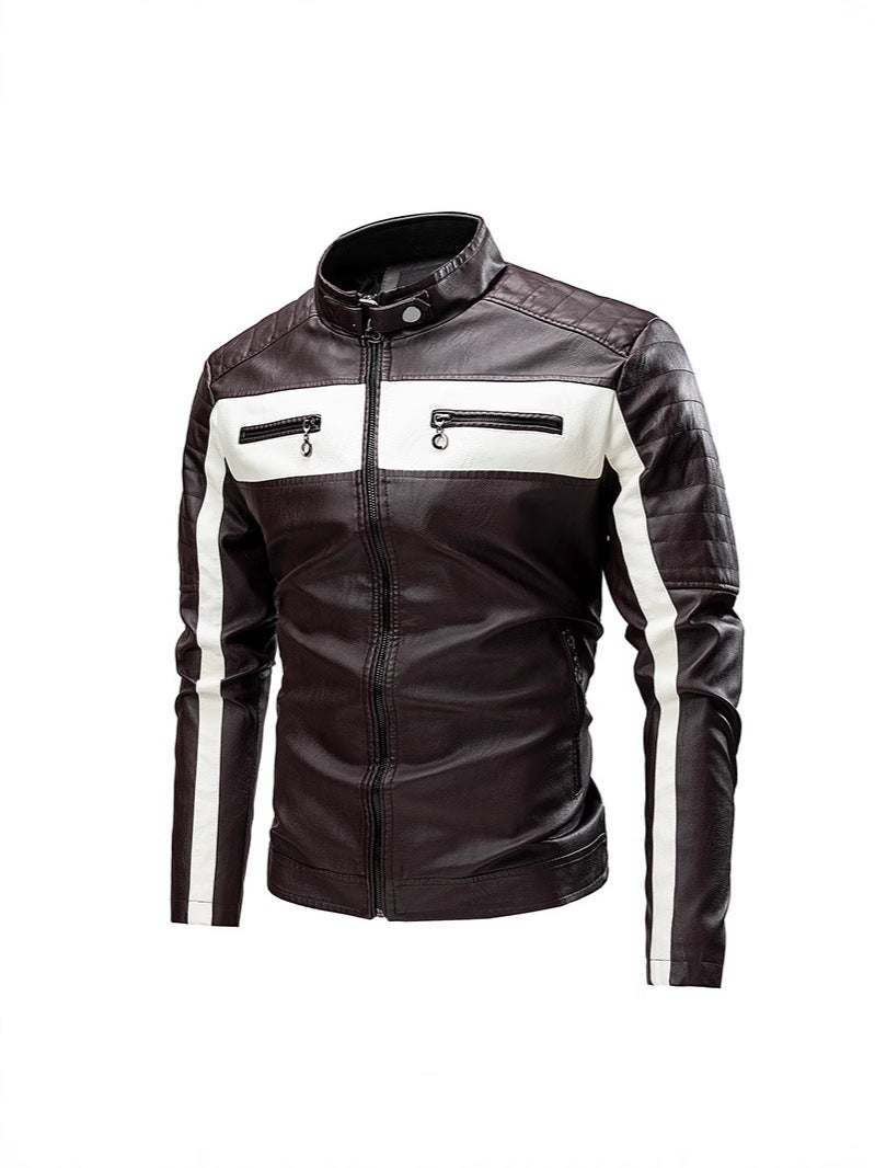 Leather Men'S Coat Fashionable Handsome British Style Retro Collar Casual Motorcycle Leather Jacket For Teenagers - Image 3