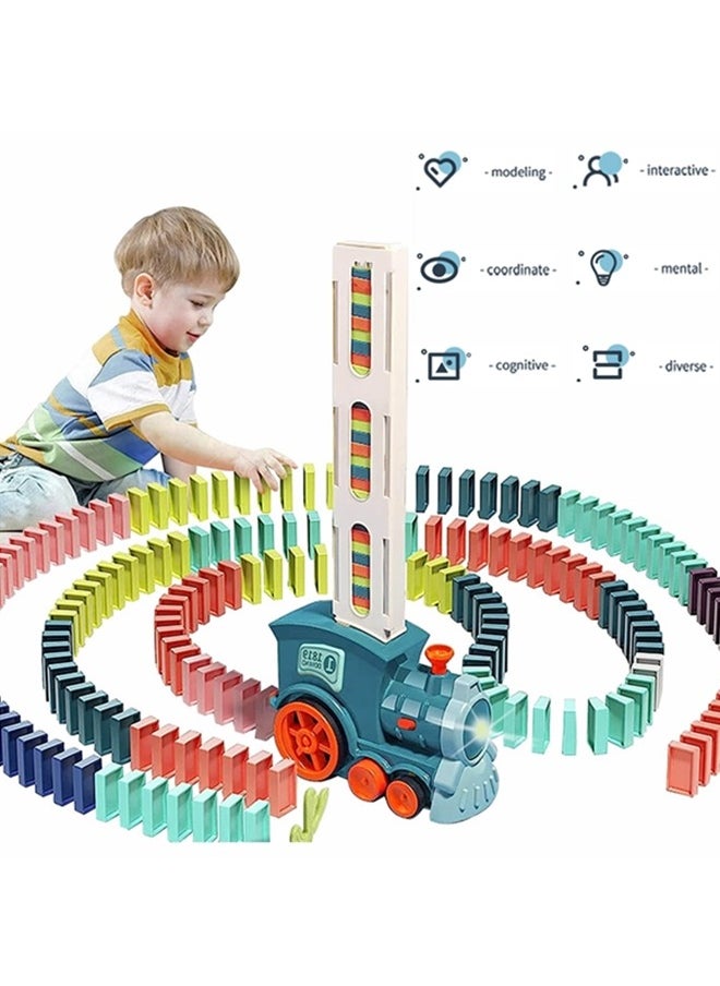 Beauenty - Kid's Domino Train Blocks Set,Domino Train Toy Blocks Domino Set Building And Stacking Toy,Automatic Laying Domino Building Game Puzzle Diy Train Toy,For 3+ Year Old Boys Girls - Image 1
