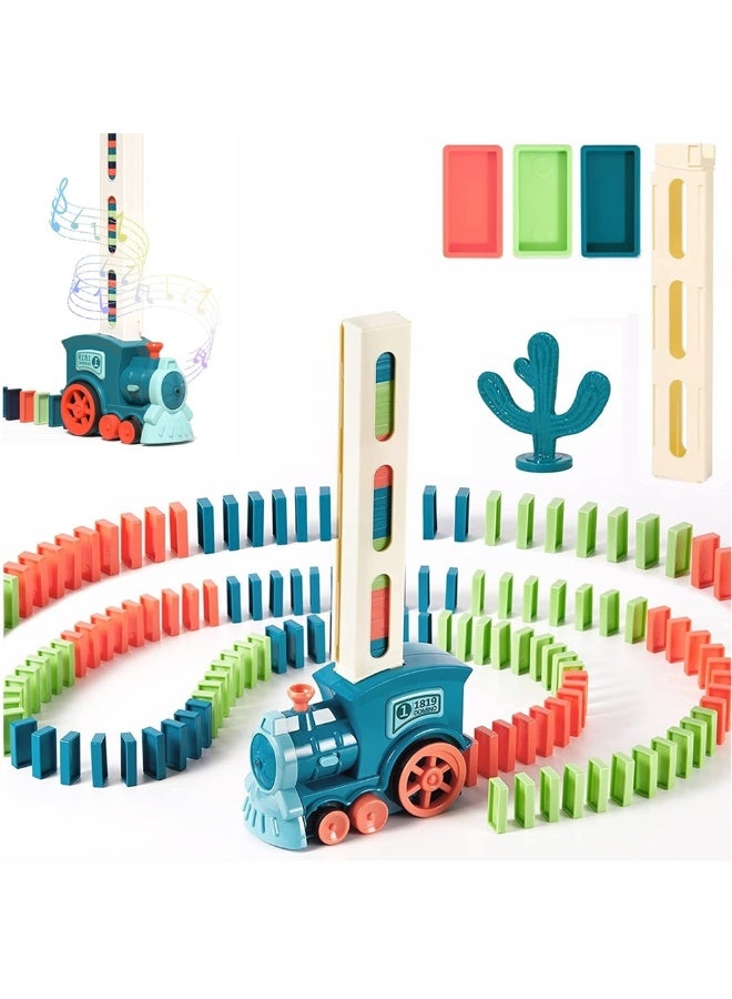 بيوينتي مجموعة كتل قطار الدومينو للأطفال، لعبة بناء وتراكيب دومينو، لعبة بناء دومينو تلقائية، لعبة ألغاز قطار DIY، للأولاد والبنات من عمر 3 سنوات وما فوق. - Image 1