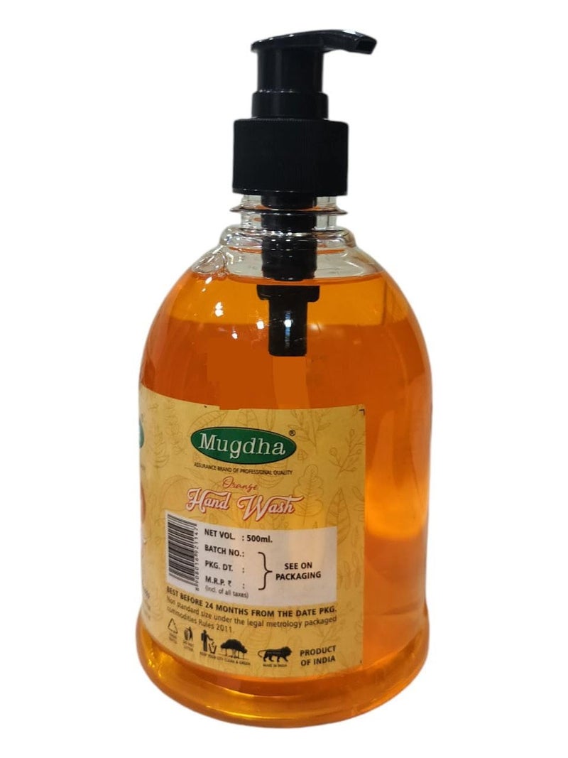 VENEXA Mugdha Orange Liquid Handwash Dispenser Bottle Pump Original Hand Wash 500ml Germ Defence Formula 10x Better Germ Protection Soft on Hands Pack of 1 - Image 2