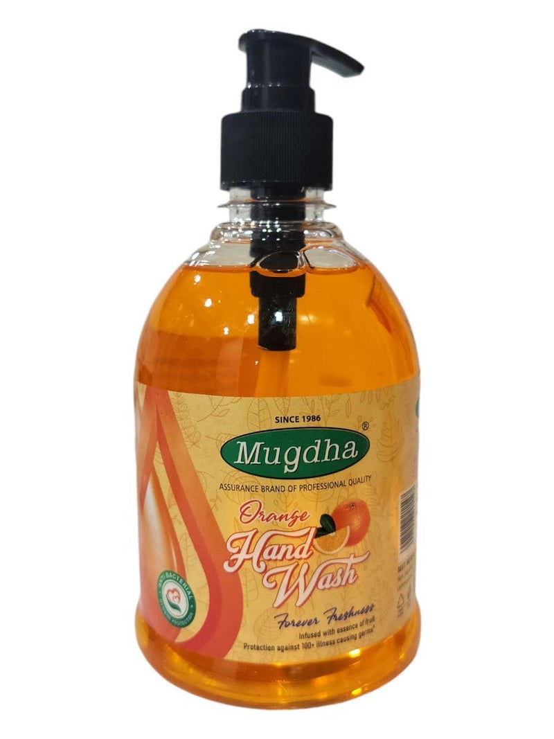 VENEXA Mugdha Orange Liquid Handwash Dispenser Bottle Pump Original Hand Wash 500ml Germ Defence Formula 10x Better Germ Protection Soft on Hands Pack of 1 - Image 1
