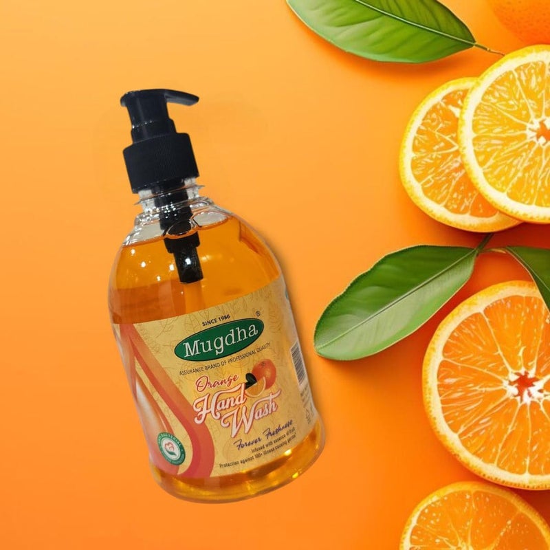 VENEXA Mugdha Orange Liquid Handwash Dispenser Bottle Pump Original Hand Wash 500ml Germ Defence Formula 10x Better Germ Protection Soft on Hands Pack of 1 - Image 3