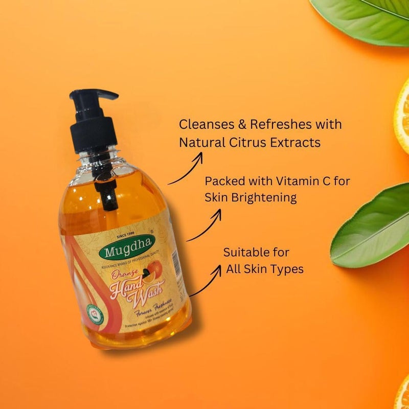 VENEXA Mugdha Orange Liquid Handwash Dispenser Bottle Pump Original Hand Wash 500ml Germ Defence Formula 10x Better Germ Protection Soft on Hands Pack of 1 - Image 4