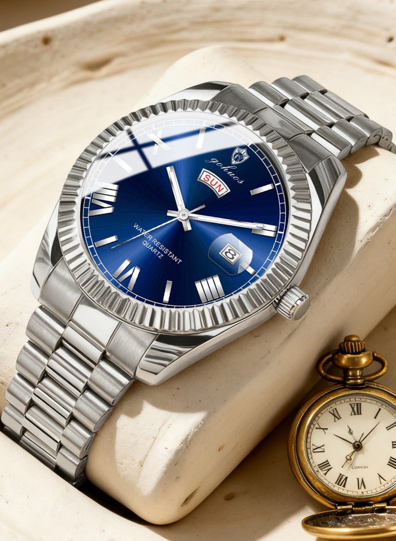 GOHUOS Men's Quartz Watches Chronograph Stainless Steel Waterproof Sports Wrist Watch for Men-40mm - Image 1