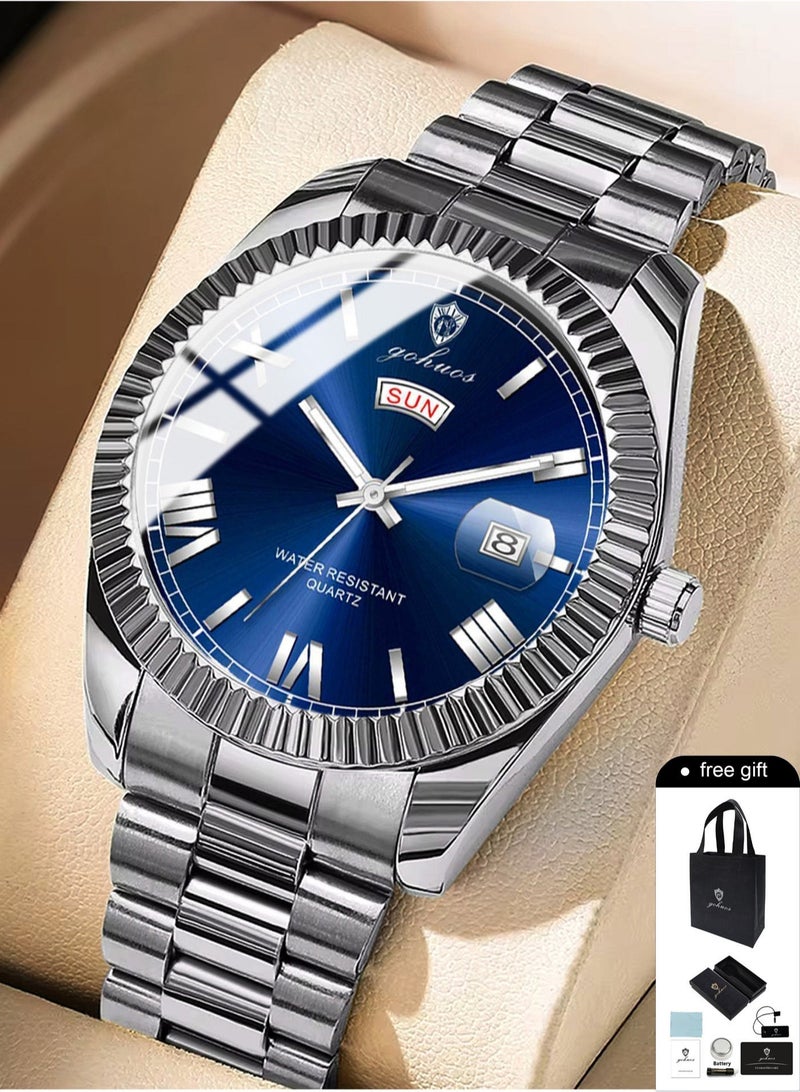 GOHUOS Men’s Watches, Top Brand Luxury Stainless Steel Band Waterproof Analog Quartz Classic Business Wrist Watch - 40mm - Father or Boyfriend Gift - Image 1