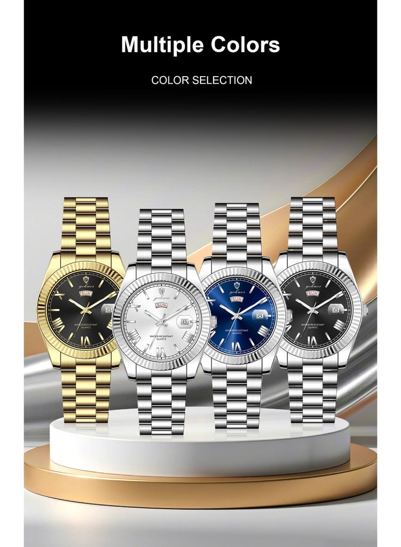 GOHUOS Men’s Watches, Top Brand Luxury Stainless Steel Band Waterproof Analog Quartz Classic Business Wrist Watch - 40mm - Father or Boyfriend Gift - Image 4