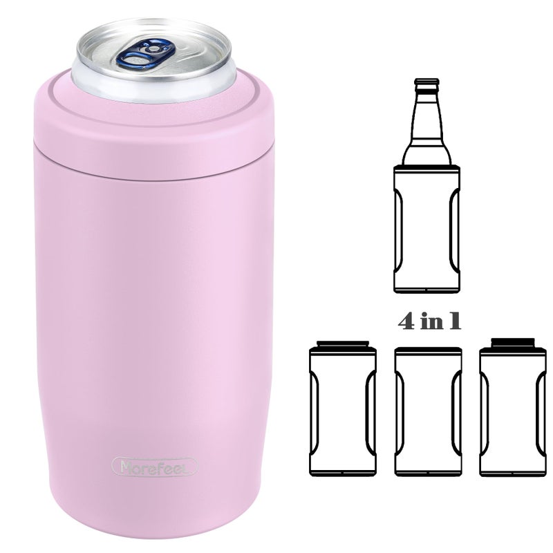 4in1 Skinny Can Cooler Double Wall Stainless Steel Insulated Can HolderCan Coozie Works With 12 Oz Slim CanStandard CansBeer Bottles As Pint Cups Pink