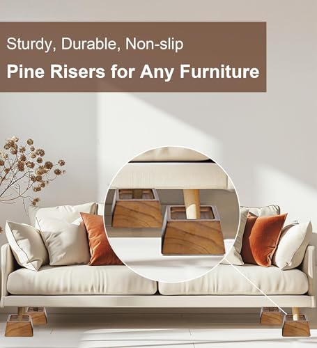 Lufia Wood Bed Risers 2 Inch, Premium Pine Furniture Risers - Sturdy, Stylish and Space Saving 2" Bed Lift for Sofa, Desk and More - 4-Pack (Brown Wood, 2 Inch) - Image 3