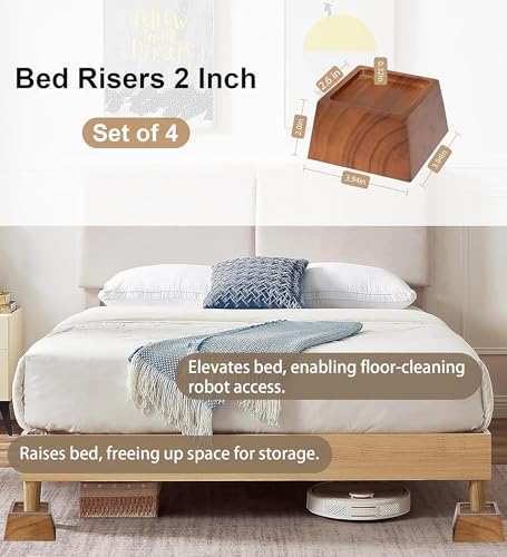Lufia Wood Bed Risers 2 Inch, Premium Pine Furniture Risers - Sturdy, Stylish and Space Saving 2" Bed Lift for Sofa, Desk and More - 4-Pack (Brown Wood, 2 Inch) - Image 2