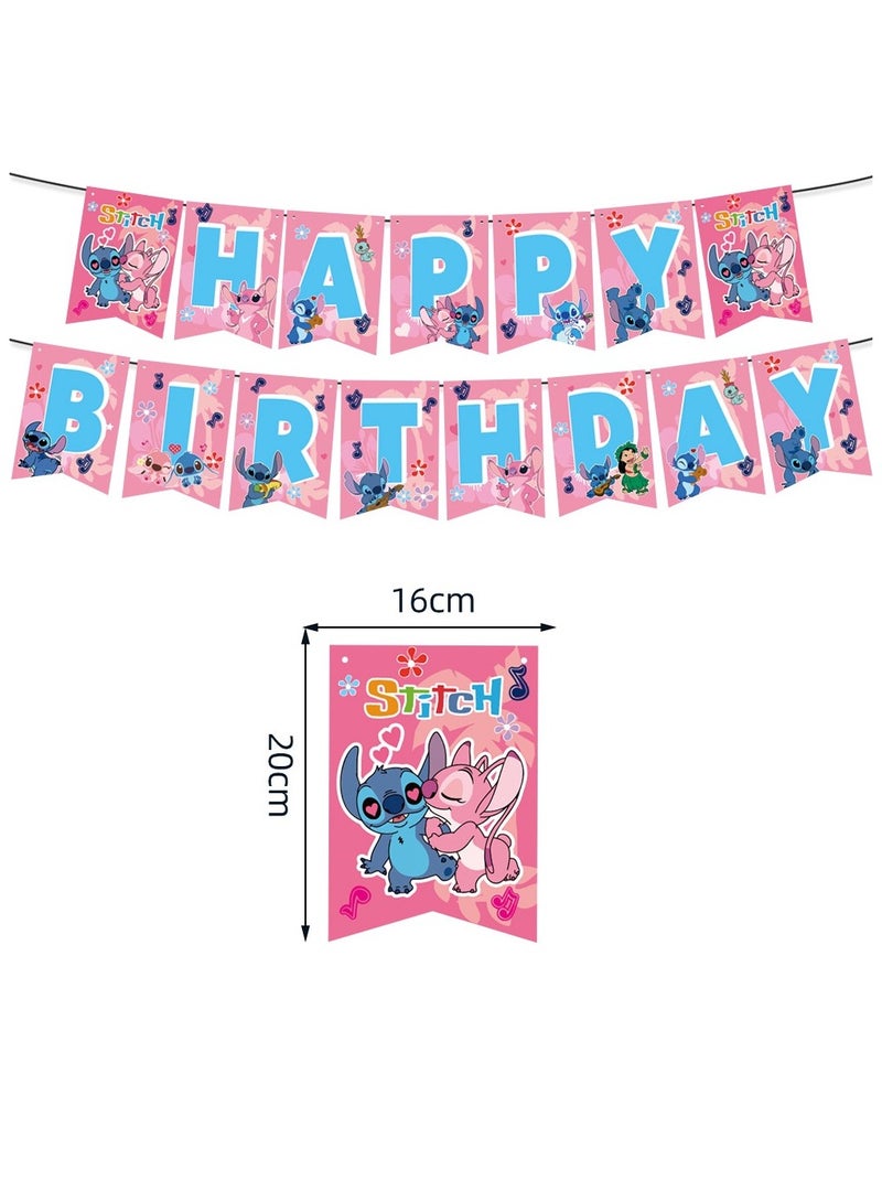 59 قطعة من لوازم حفلات عيد الميلاد بموضوع "ستيتش الوردي" لتزيين الطاولة للأطفال - Image 2