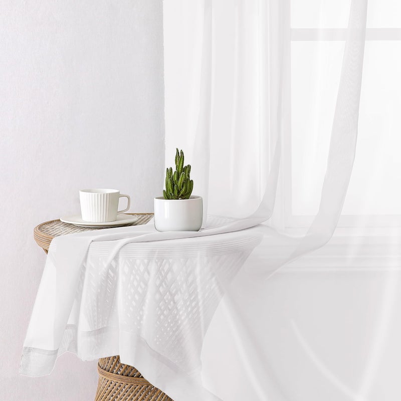 Lecloud White Sheer Curtains 84 Inches Long 2 Panels, Airy Solid Voile Window Curtain Drapes, Light Filtering Elegant Window Treatments for Bedroom Living Room with Rod Pocket, 40" W x 84" L - Image 3