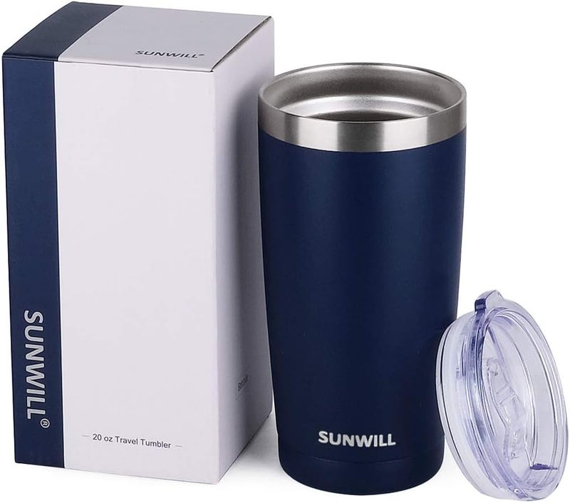 SUNWILL Travel Coffee Tumbler 20 oz, Insulated Mug with Lid, Stainless Steel Cup for Outdoor, Powder Coated Navy - Image 4