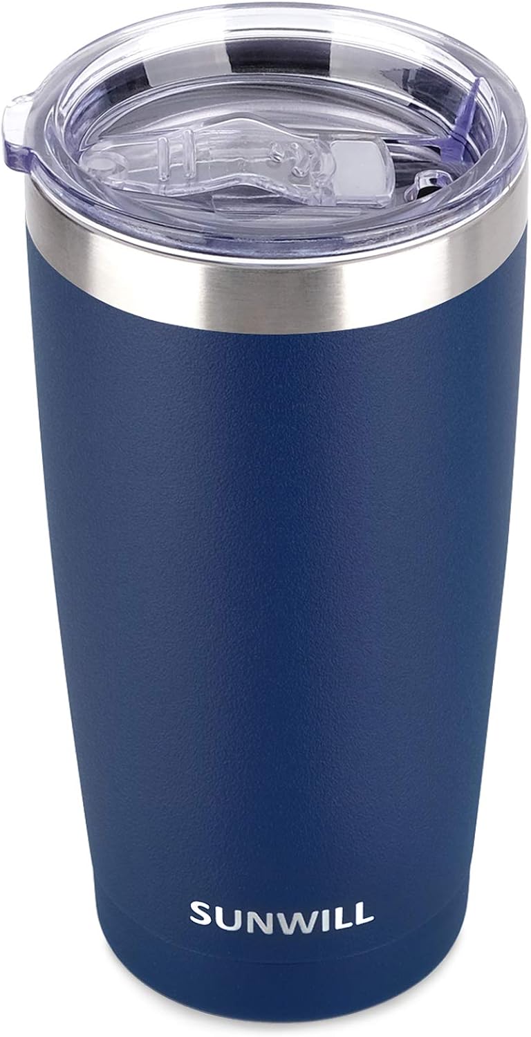 SUNWILL Travel Coffee Tumbler 20 oz, Insulated Mug with Lid, Stainless Steel Cup for Outdoor, Powder Coated Navy - Image 1
