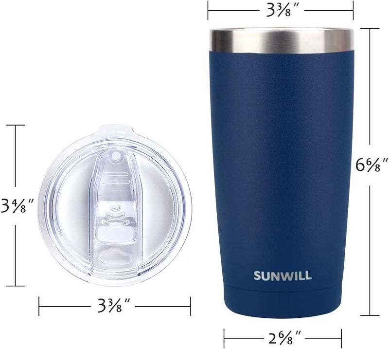 SUNWILL Travel Coffee Tumbler 20 oz, Insulated Mug with Lid, Stainless Steel Cup for Outdoor, Powder Coated Navy - Image 3