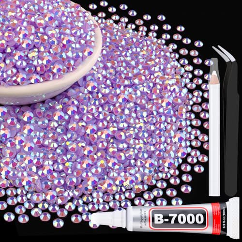 TINKRSTUFF 5000Pcs 4mm Resin Jelly Rhinestones with 1Pcs 10ml B7000 Jewelry Glue for Crafting, Lavender Purple AB Flatback Gems, Bedazzling Crystal Bulk for DIY Crafts Clothing Tumblers Shoes Nail Art Fabric - Image 1