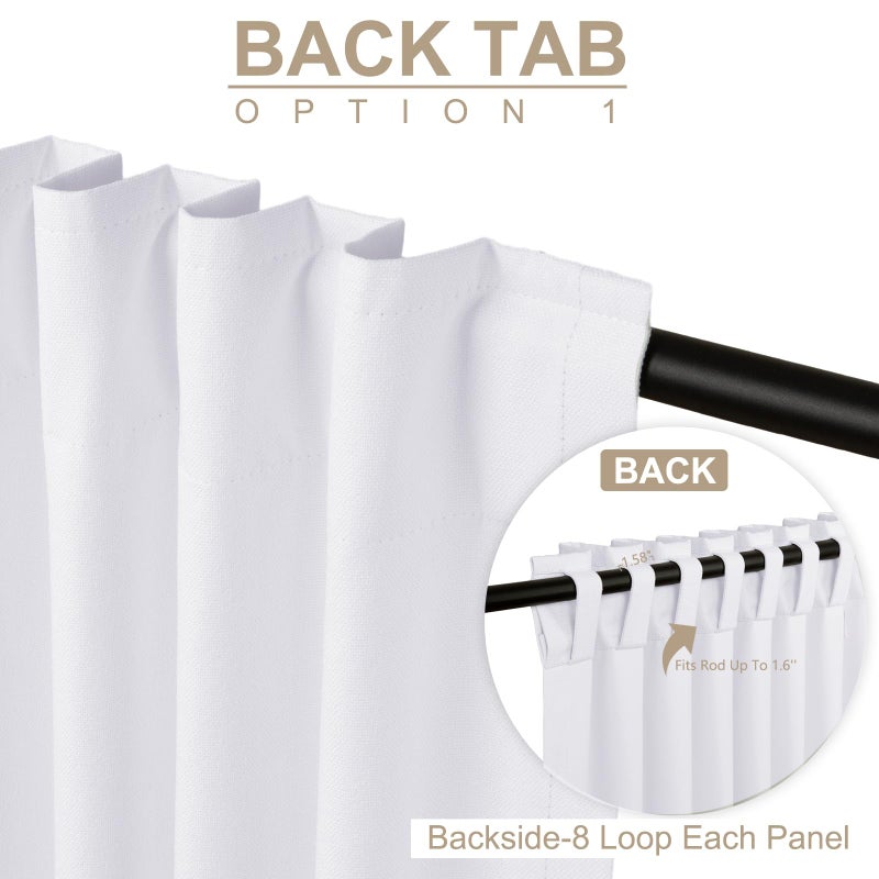 100% Blackout Shield Linen Blackout Curtains for Bedroom 96 Inches Long, Back Tab/Rod Pocket Living Room Drapes, Thermal Insulated Blackout Curtains 2 Panels Set, 50" W x 96" L, Bright White - Image 3