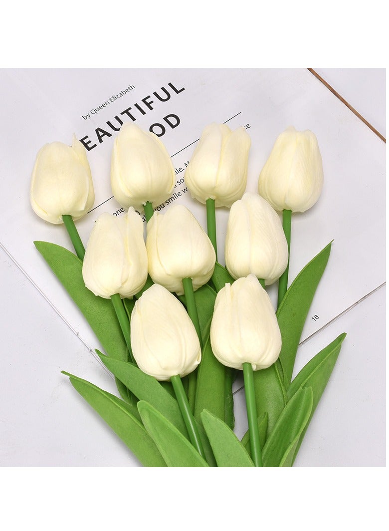 AROAQ Artificial Tulips Fake Flowers, Natural And Realistic Artificial Tulips Bouquet Silk Flowers, Real Touch Tulips For Home Table Decoration ,office, Wedding Party, Cream 5pcs - Image 1