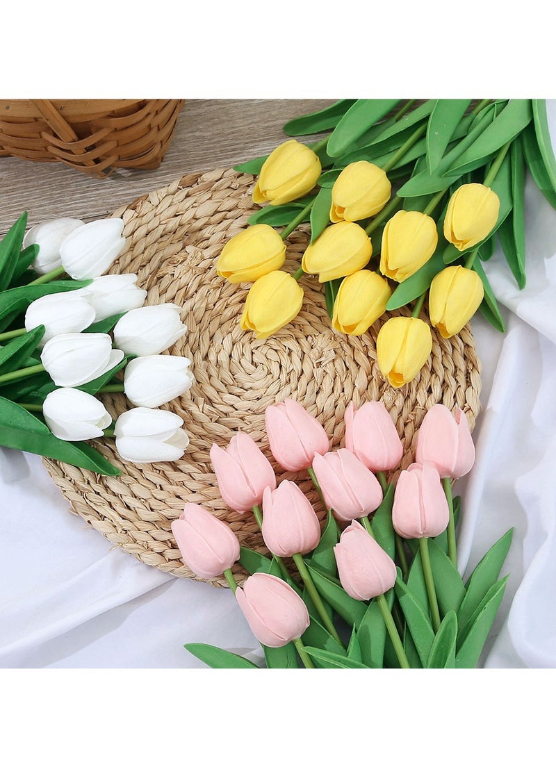 AROAQ Artificial Tulips Fake Flowers, Natural And Realistic Artificial Tulips Bouquet Silk Flowers, Real Touch Tulips For Home Table Decoration ,office, Wedding Party, Cream 5pcs - Image 2