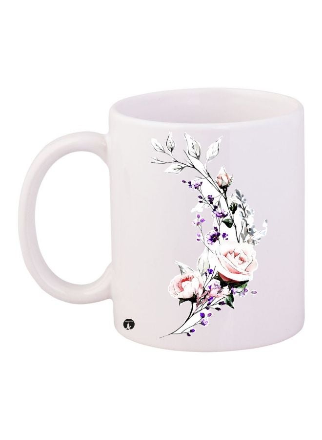 RYN Rose Printed Coffee Mug White/Pink/Green 11ounce