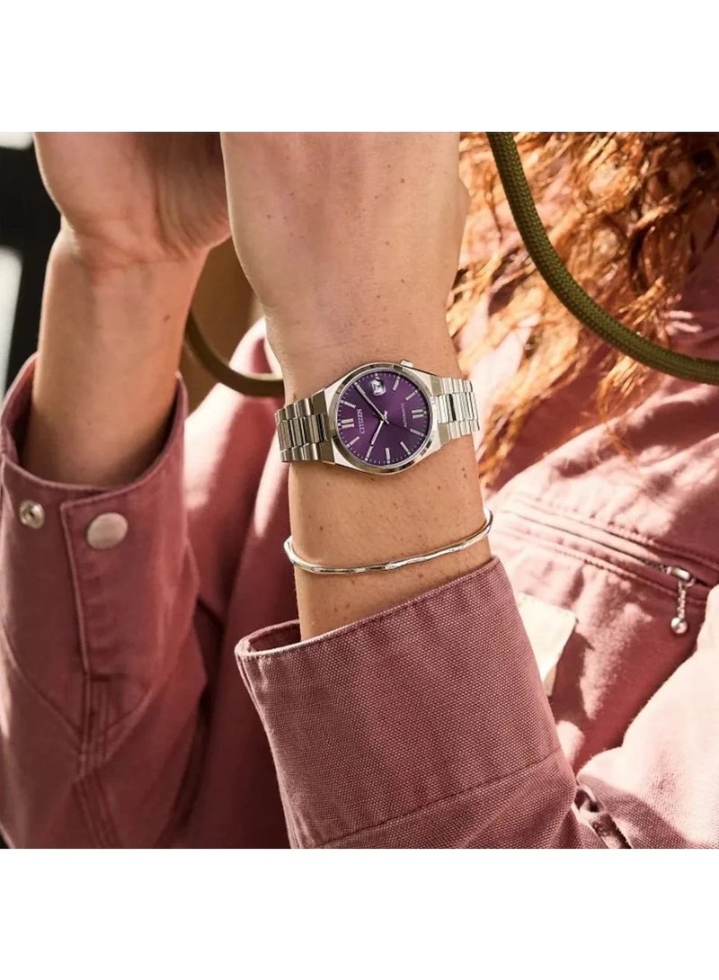 CITIZEN Tsuyosa Automatic Women’s Watch NJ0200-50W, 37 mm Purple Dial, Stainless Steel Case & Bracelet, 50 m WR - Image 2