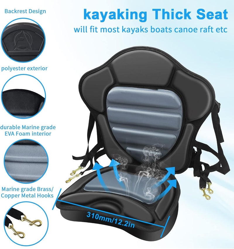 CLIO Kayak Seat Deluxe Padded Fishing Boat Seat Deluxe Sit-On-Top Canoe Seat Cushioned - Comfortable Backrest Support Universal Sit with Adjustable Back Strap Detachable Storage Bag - Image 2