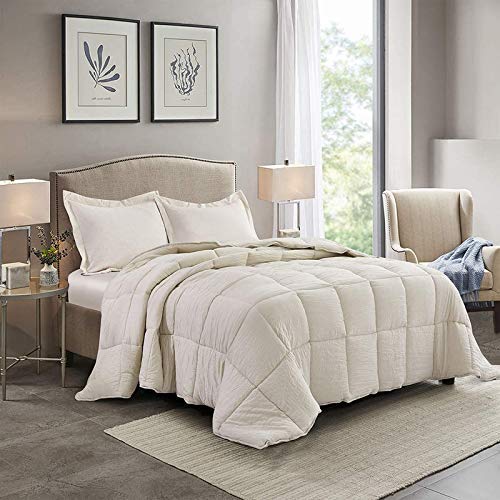 EAlma EAlma 250 GSM Microfiber AC ComforterBlanket for WinterQuiltDuvets for QueenKingDouble Size Bed Ultra Super Soft Fluffy Cotton TC 200 Size 100x90 Inch Beige 