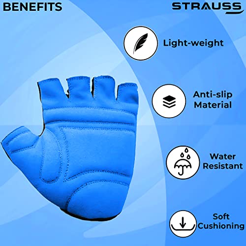 Strauss Suede Gym Gloves for Weightlifting, Training, Cycling, Exercise & Gym | Half Finger Design, 8mm Foam Cushioning, Anti-Slip & Breathable Lycra Material, (Black/Blue), (Medium) - Image 4