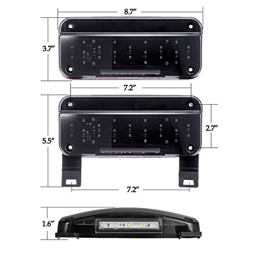 Partsam Red Led Low Profile Combination RV Tail Lights Surface Mount LED RV Camper Trailer Stop Turn Brake Tail Lights/License Plate Light Holder Bracket Smoke Lens - Black Base - Pair - Image 4
