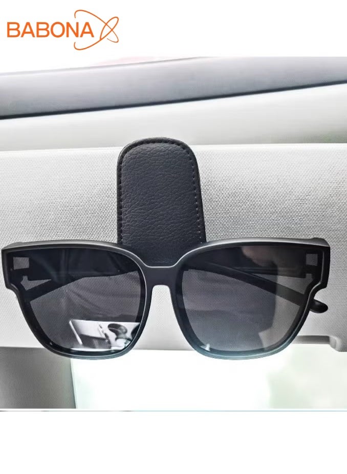 بابونا حاملات النظارات الشمسية لحاجب السيارة - حامل نظارات شمسية مغناطيسي من الجلد ومشبك بطاقة التذاكر - ملحقات حاجب السيارة (أسود) - Image 1