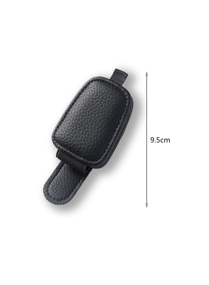 بابونا حاملات النظارات الشمسية لحاجب السيارة - حامل نظارات شمسية مغناطيسي من الجلد ومشبك بطاقة التذاكر - ملحقات حاجب السيارة (أسود) - Image 2