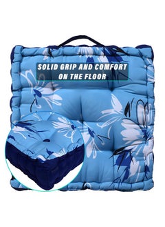 Kuber Industries Kuber Industries Square Chair Pad|Comfortable Floral Design Seat Cushion|Soft Cotton Pillow Filler for Seating,Meditation,Yoga,Living Room (Sky Blue)  - Image 5