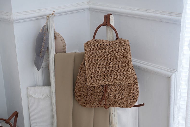 Dropshipping New Style Mori-Style Crochet Woven Bag, Backpack, Paper Rope Woven Bag, Casual Beach Bag, Paper Bag - Image 1