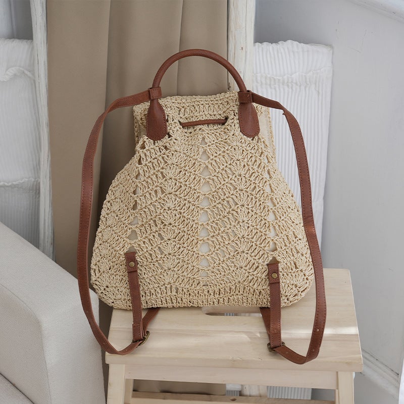 Dropshipping New Style Mori-Style Crochet Woven Bag, Backpack, Paper Rope Woven Bag, Casual Beach Bag, Paper Bag - Image 5