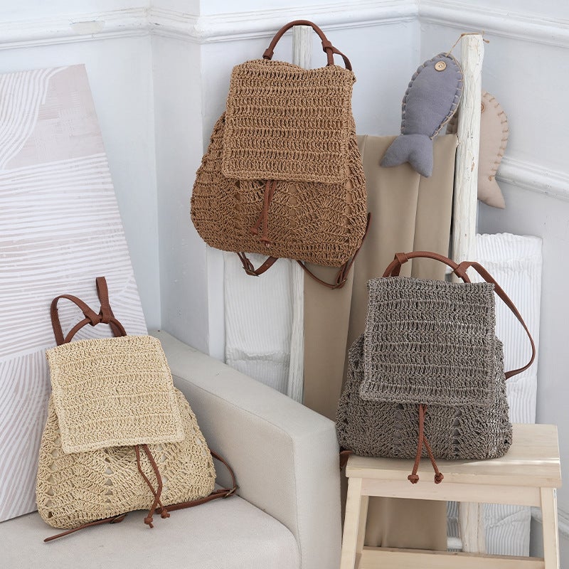Dropshipping New Style Mori-Style Crochet Woven Bag, Backpack, Paper Rope Woven Bag, Casual Beach Bag, Paper Bag - Image 2