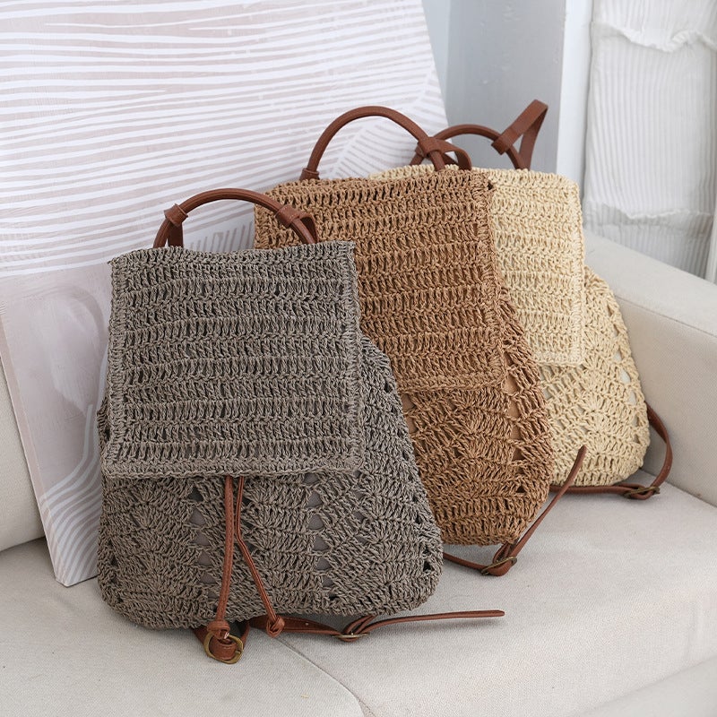 Dropshipping New Style Mori-Style Crochet Woven Bag, Backpack, Paper Rope Woven Bag, Casual Beach Bag, Paper Bag - Image 3