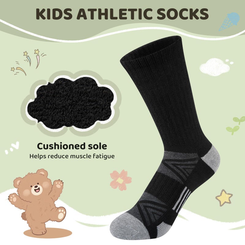 Comfoex Boys Sport Crew Socks For Kids 4-7 7-10 Years Old Athletic Calf Long Socks With Cushioned Sole 10 Pairs - Image 5