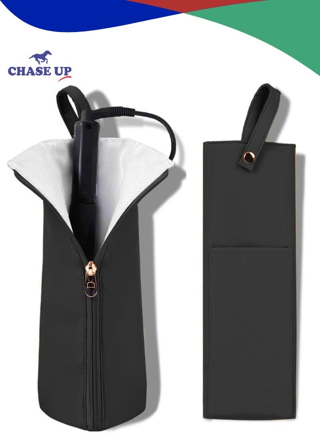 تشيس اب حامل مكواة تجعيد الشعر، حقيبة سفر لأدوات الشعر وسجادة مقاومة للحرارة لمكواة فرد الشعر، ومكواة فرد الشعر، ومكواة تجعيد الشعر، وإكسسوارات العناية بالشعر (أسود) - Image 1