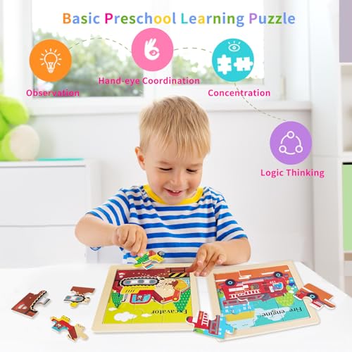 OSBOO Wooden Puzzles for Toddlers 24 9 Pieces Vehicle Jigsaw Puzzles for Kids Ages 35 Toddler Toys for 24 Preschool Learning Activities Learning Educational Toys Gifts for Boys Girls - Image 5