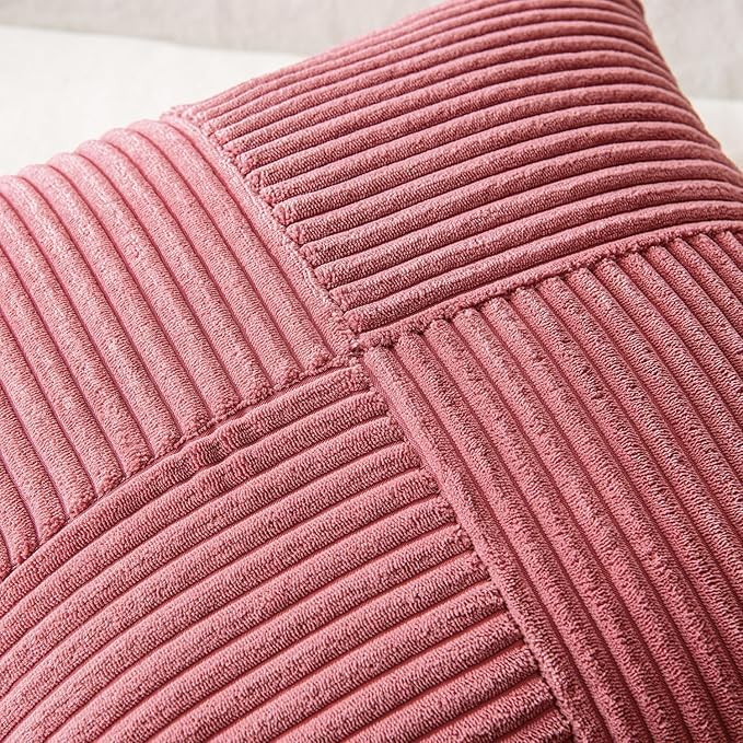 Guffaw Corduroy Pillow Covers Boho Decorative Spliced Throw Pillow Covers Soft Solid Couch Pillowcases Cross Patchwork Cushion Covers for Living Room Bed Sofa 16x16 inch (1, CB RED) - Image 3