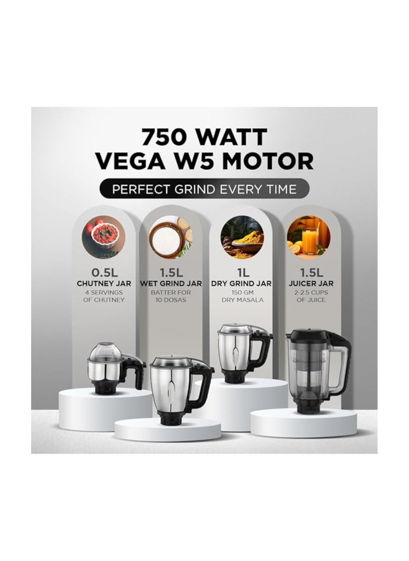 Generic - Preethi Plastic Zodiac Cosmo Mixer Grinder For Kitchen,5 Jars 750 Watt Mixie(Super Extractor Juicer Jar&Master Chef + Food Processor Jar),Black(Mg236) - Image 1